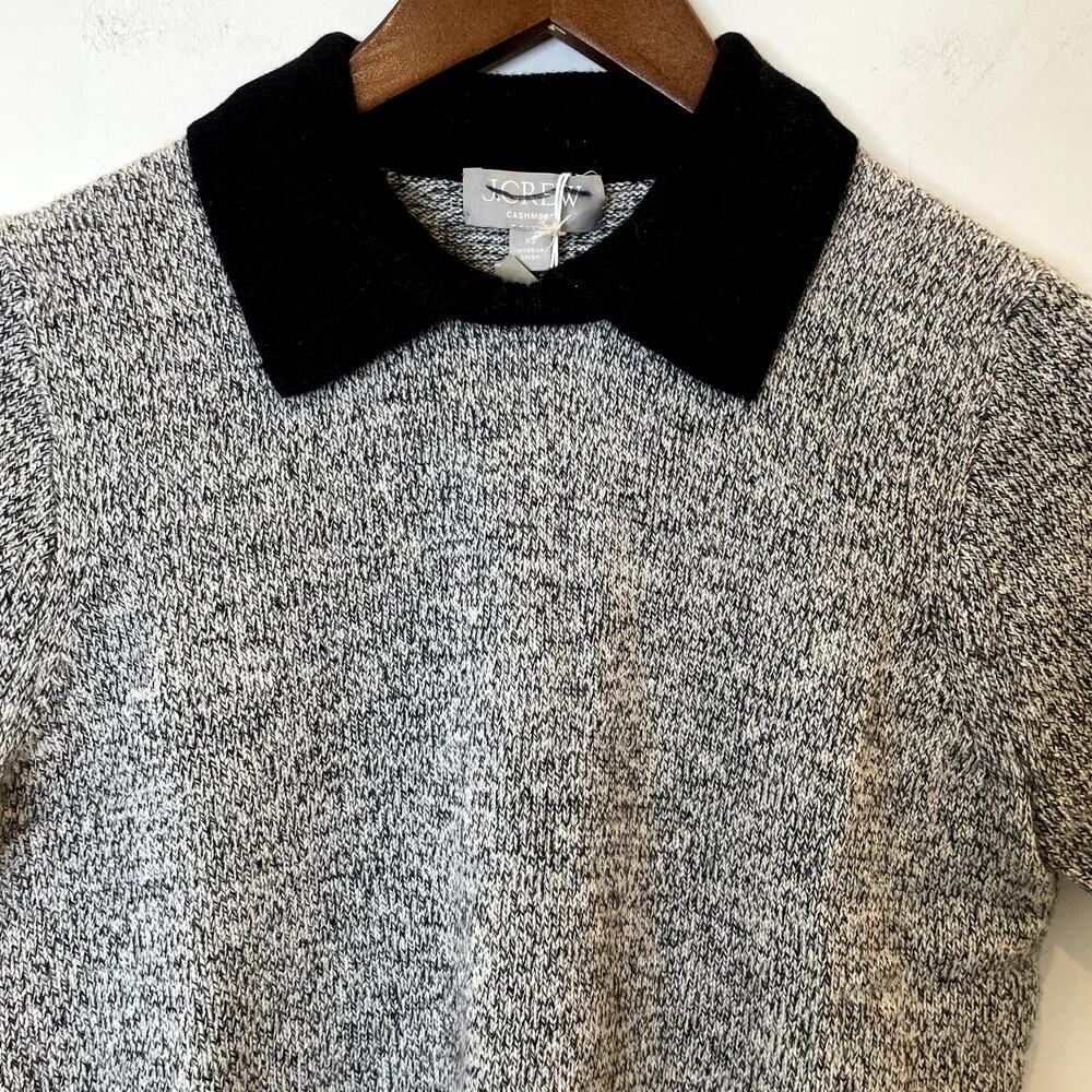 J.Crew Marled Cashmere Sweater Tee Short Sleeve Polo Luxury CG789 Black Grey XS - Picture 4 of 15